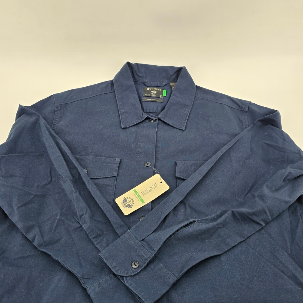 Dockers Shirt Jacket Women Relaxed Fit Stretch Utility Navy Blue Large NWT‎